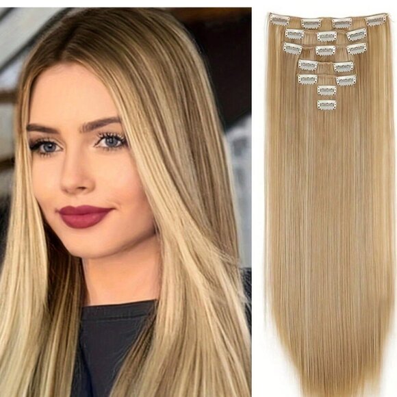 22 in Medium Blonde Straight Hair Extensions - Clip ins 6 pieces - Picture 1 of 7
